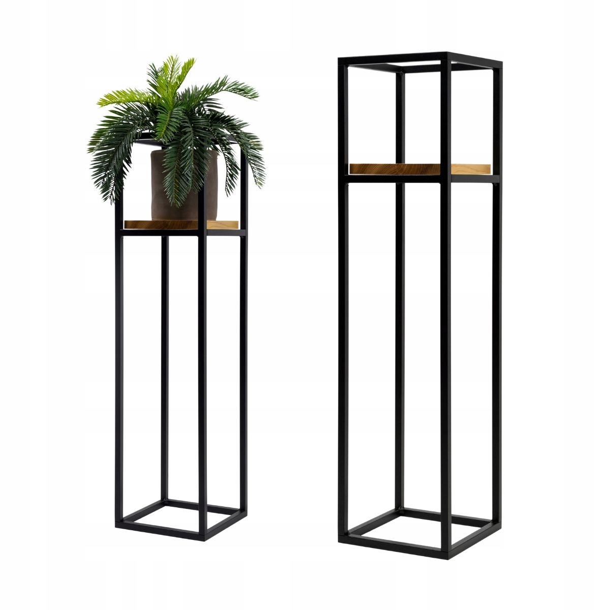 Kwietnik stojący ANET L  metal drewno 22x22x90 czarny naturalny