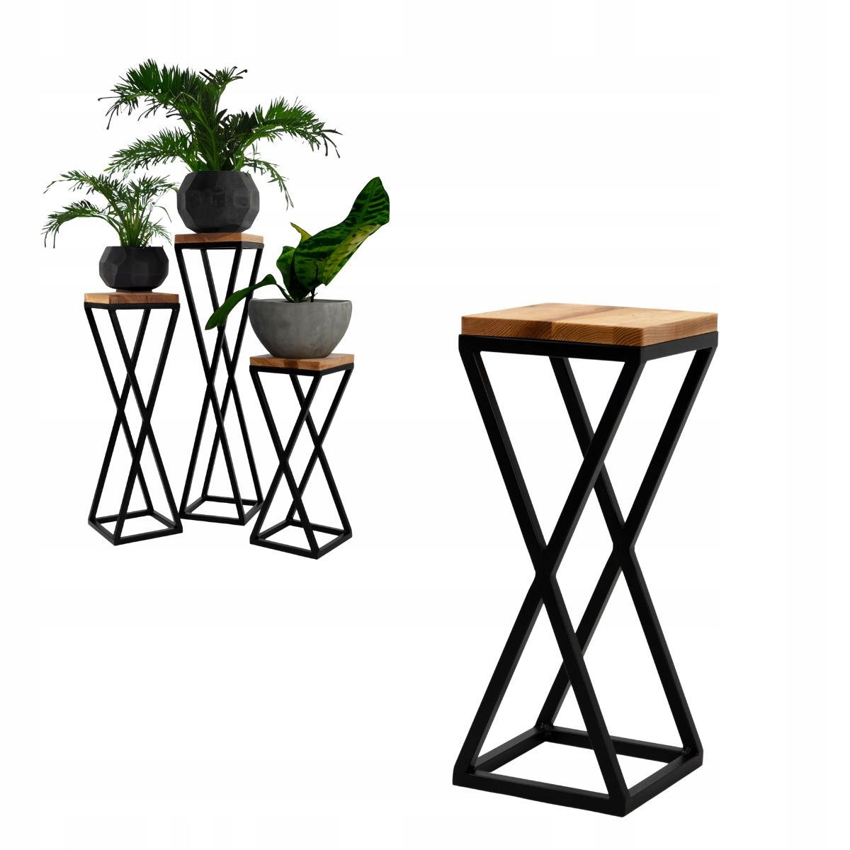 Kwietnik stojący VICHY XS metal drewno olejowane czarny naturalny