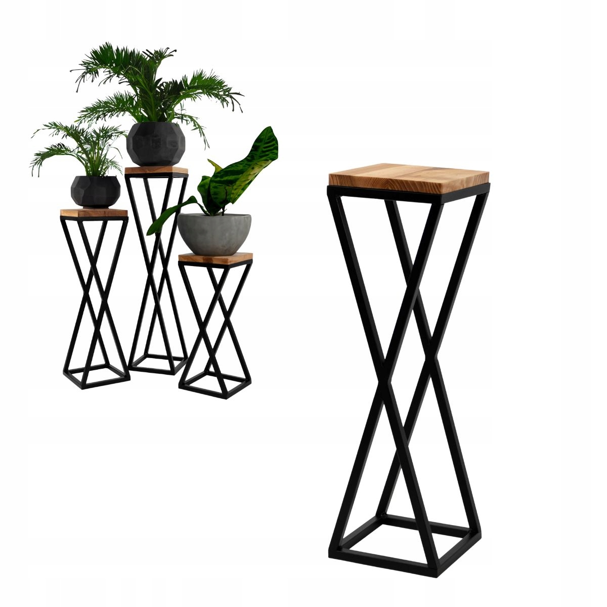 Kwietnik stojący VICHY S metal drewno olejowane czarny naturalny Kwietnik stojący VICHY S metal drewno olejowane czarny naturalny