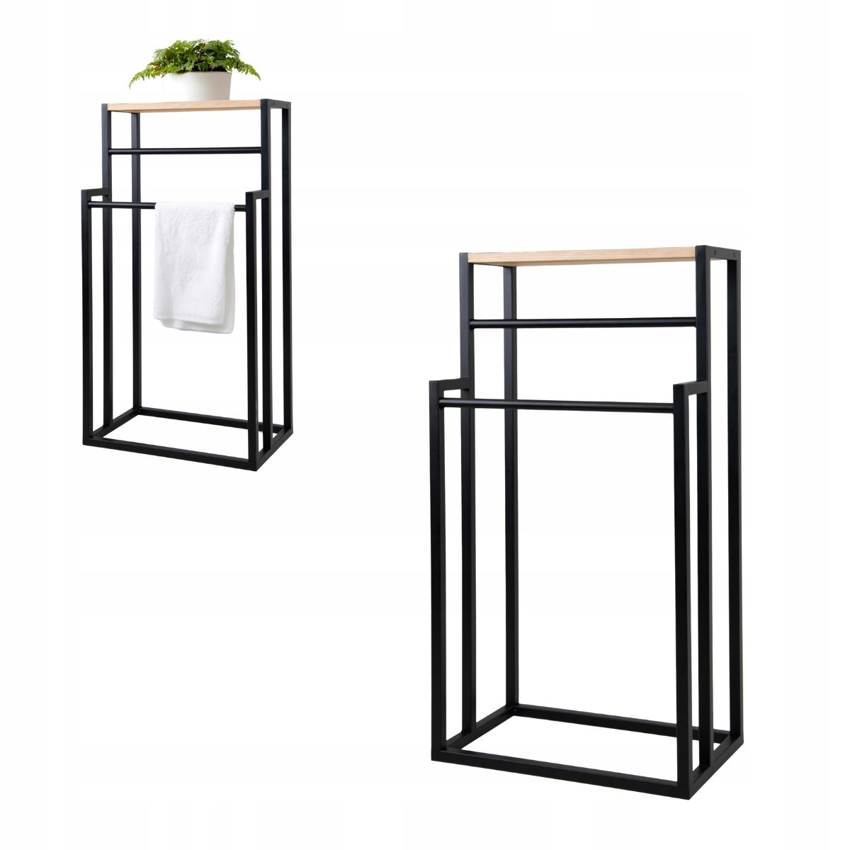 Wieszak na ręczniki metalowy TYLON 46x28x90 czarny naturalny Wieszak na ręczniki metalowy TYLON 46x28x90 czarny naturalny