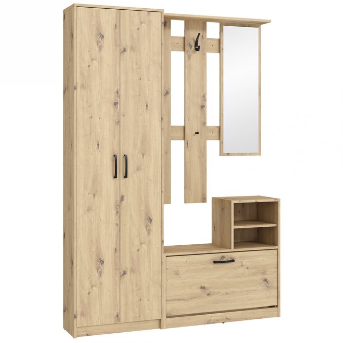 Zestaw mebli do przedpokoju z szafą NIKO 135 cm Dąb Artisan