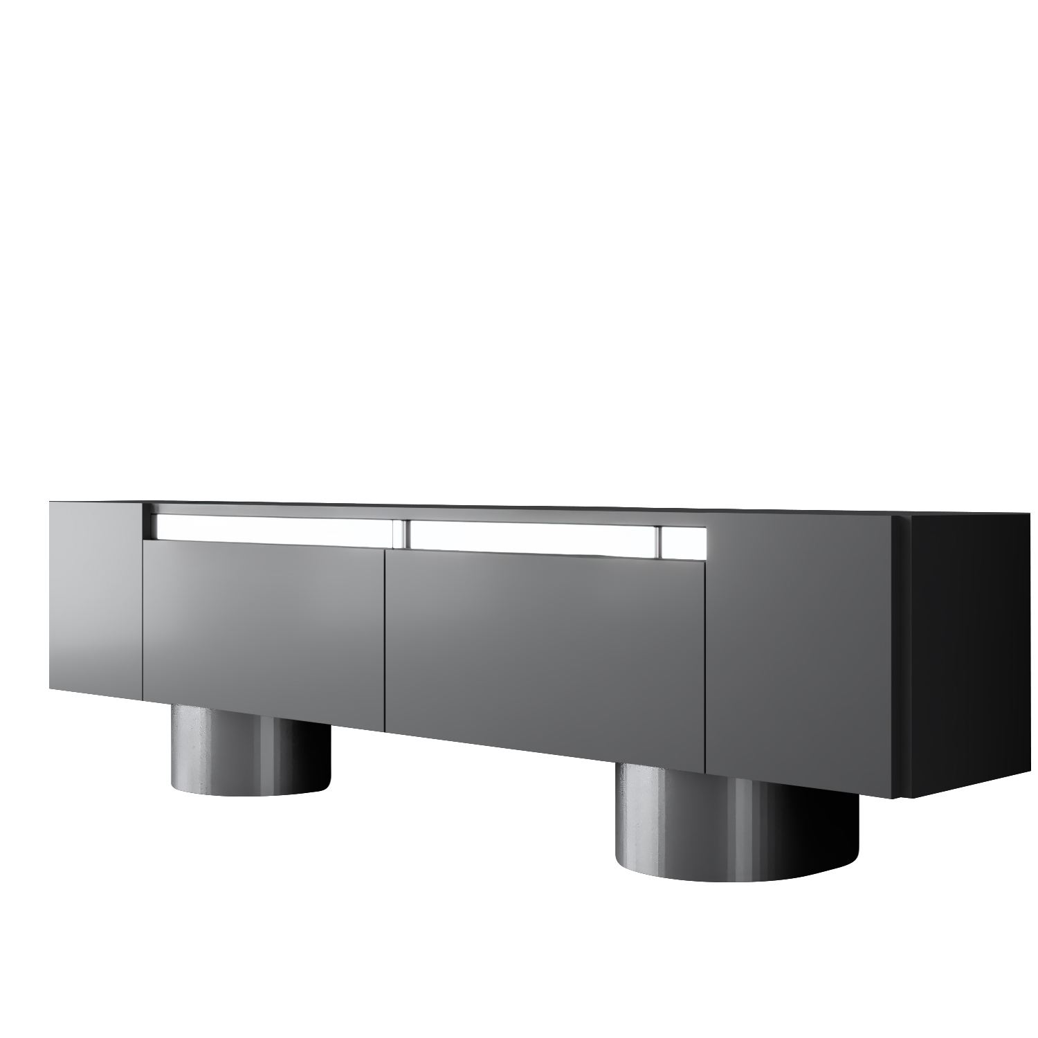 Szafka RTV z 2 klapami na blaszanych nogach BOHEM 180x50x30 cm antracyt srebrny