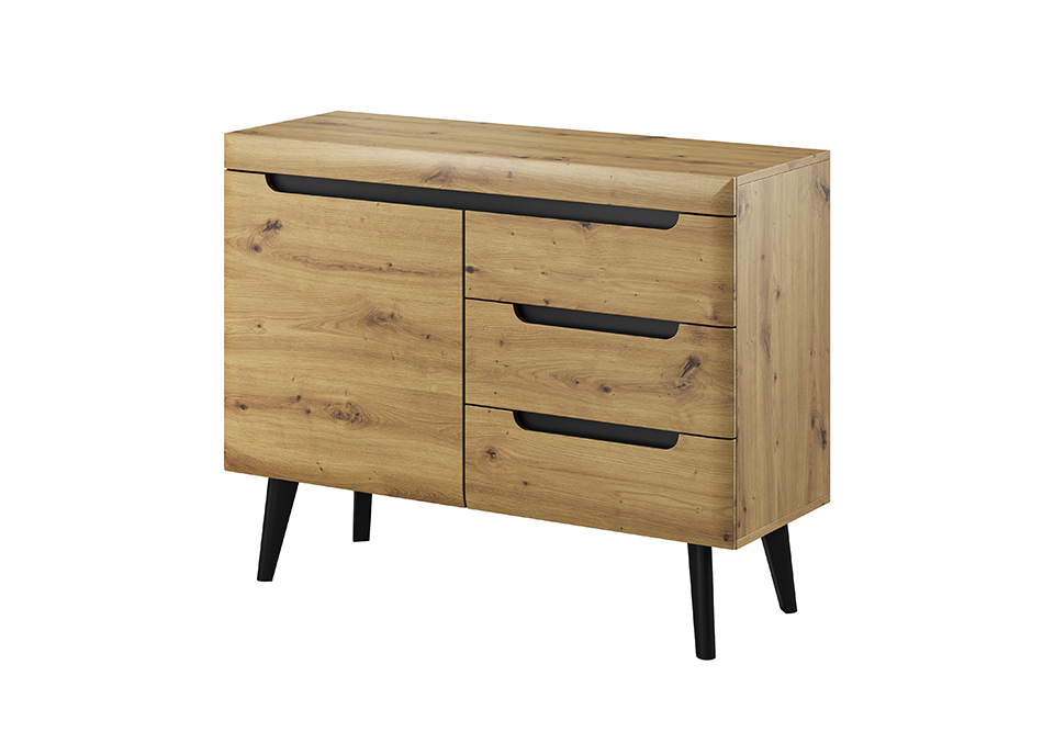Komoda 1-drzwiowa z 3 szufladami NORDI Dąb Artisan, Czarny Komoda 1-drzwiowa z 3 szufladami NORDI Dąb Artisan, Czarny