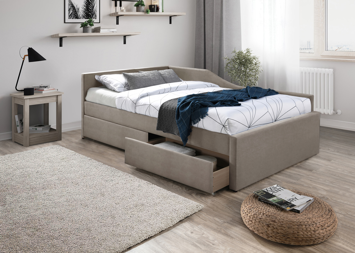 Łóżko z szufladami ELIOT VELVET 120X200 TAP. 228 ciemny beż Signal