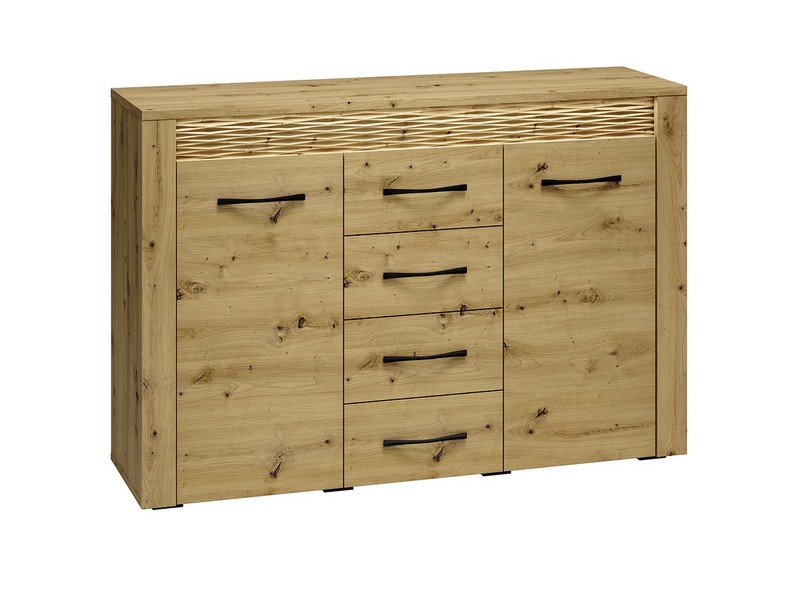 Komoda 2-drzwiowa z 4 szufladami ARTIS 07 z oświetleniem, dąb artisan