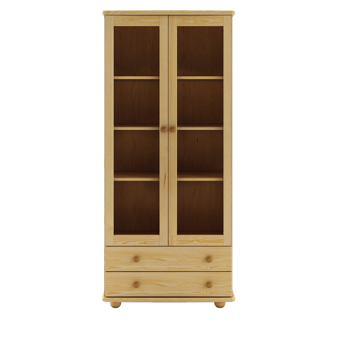 Witryna 2-drzwiowa z 2 szufladami KW115 S85 W190 G42 sosna dąb DREWMAX