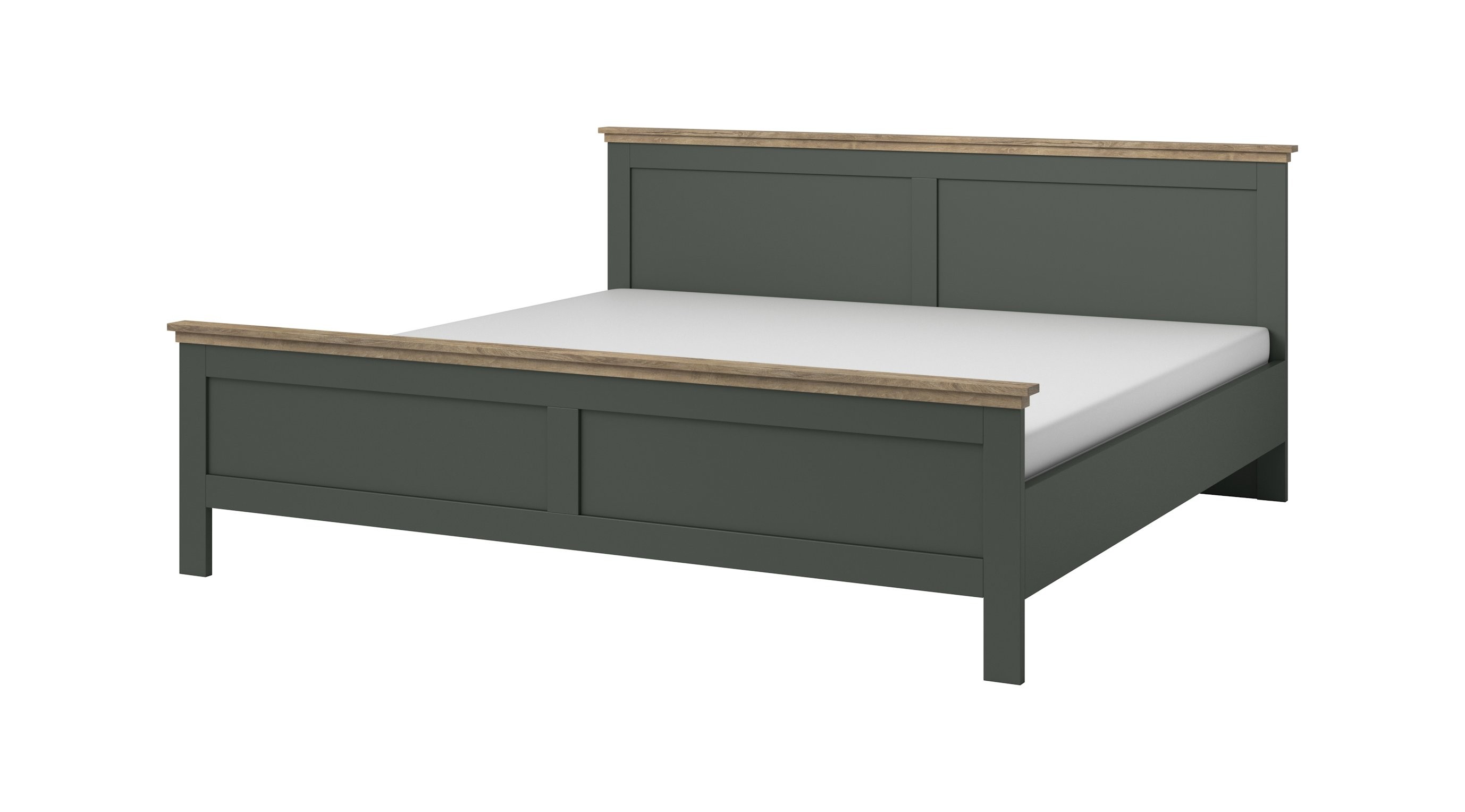 Łóżko z zagłówkiem EVORA 140x200 ciemnozielone/dąb Lefkas