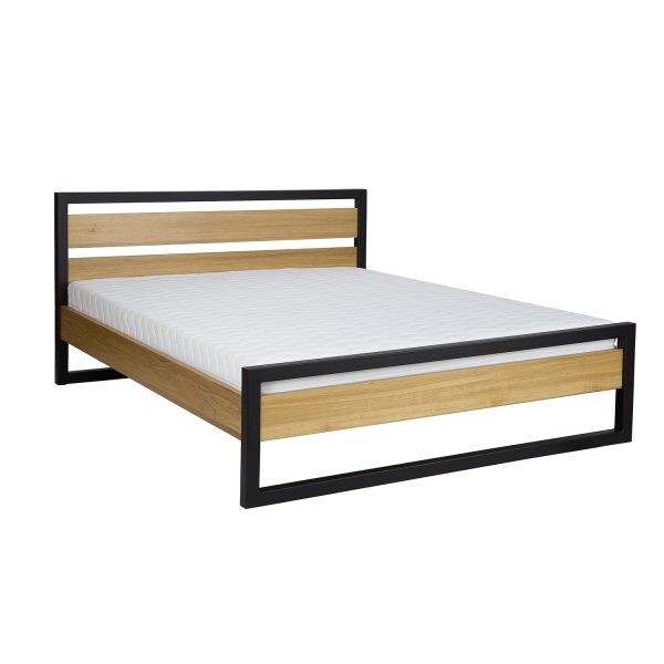 Łóżko metalowo - dębowe LK371 Dark 120x200 DREWMAX Łóżko metalowo - dębowe LK371 Dark 120x200 DREWMAX