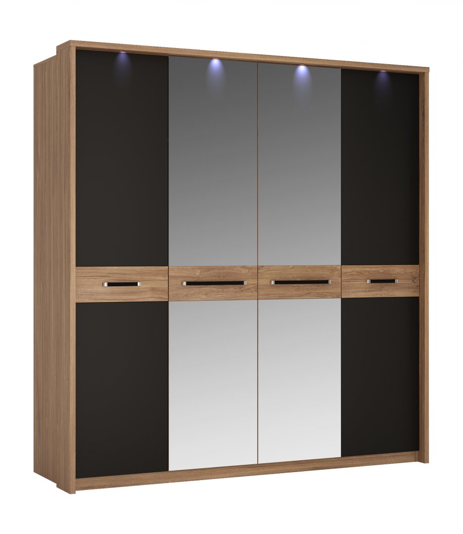Szafa 4-drzwiowa z lustrem MONACO MOAS02 Stirling Oak, Czarny Mat Szafa 4-drzwiowa z lustrem MONACO MOAS02 Stirling Oak, Czarny Mat