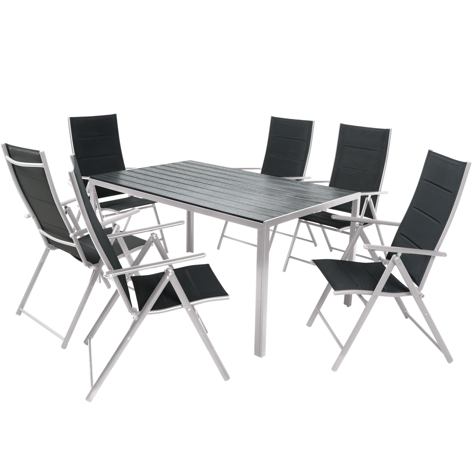 Zestaw Mebli LUXURY stół 150 cm + 6 składanych krzeseł czarno-srebrny Zestaw Mebli LUXURY stół 150 cm + 6 składanych krzeseł czarno-srebrny