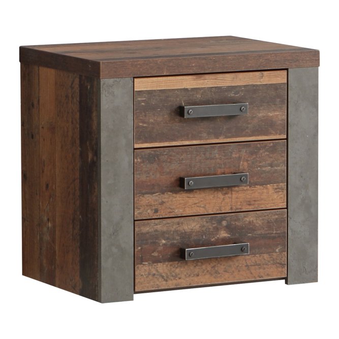 Szafka nocna CLIF z 3 szufladami - old wood vintage, beton Szafka nocna CLIF z 3 szufladami - old wood vintage, beton