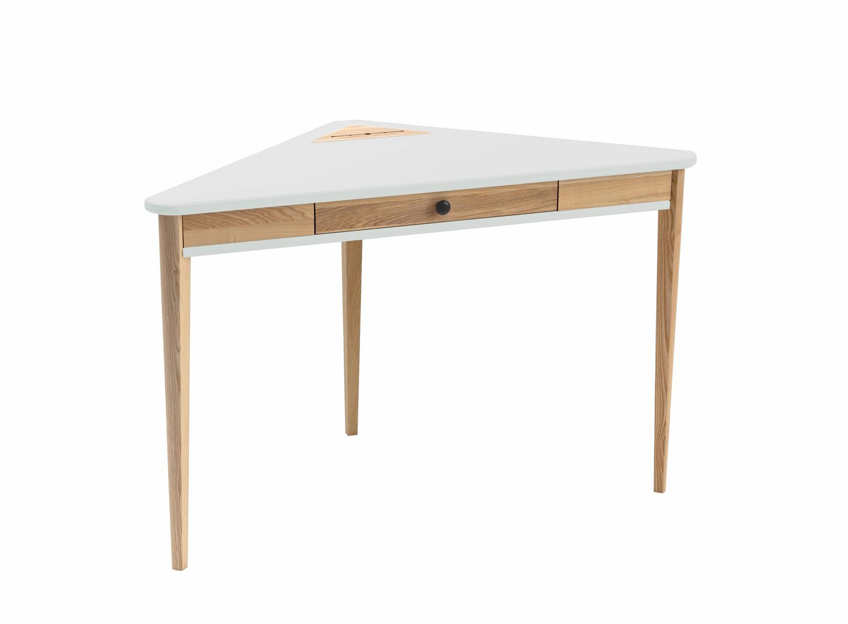Biurko narożne z szufladą ASHME 114x85 miętowy blat/jesionowe nogi