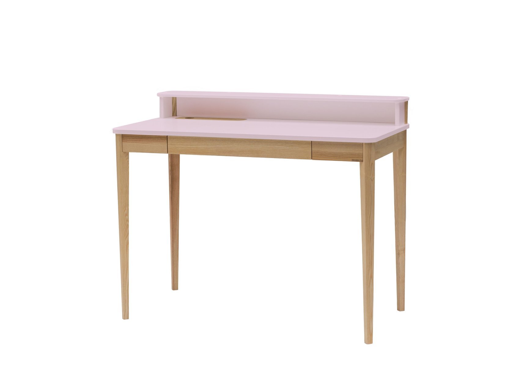 Biurko z nadstawką i szufladą ASHME 110x56 różowy blat/jesionowe nogi