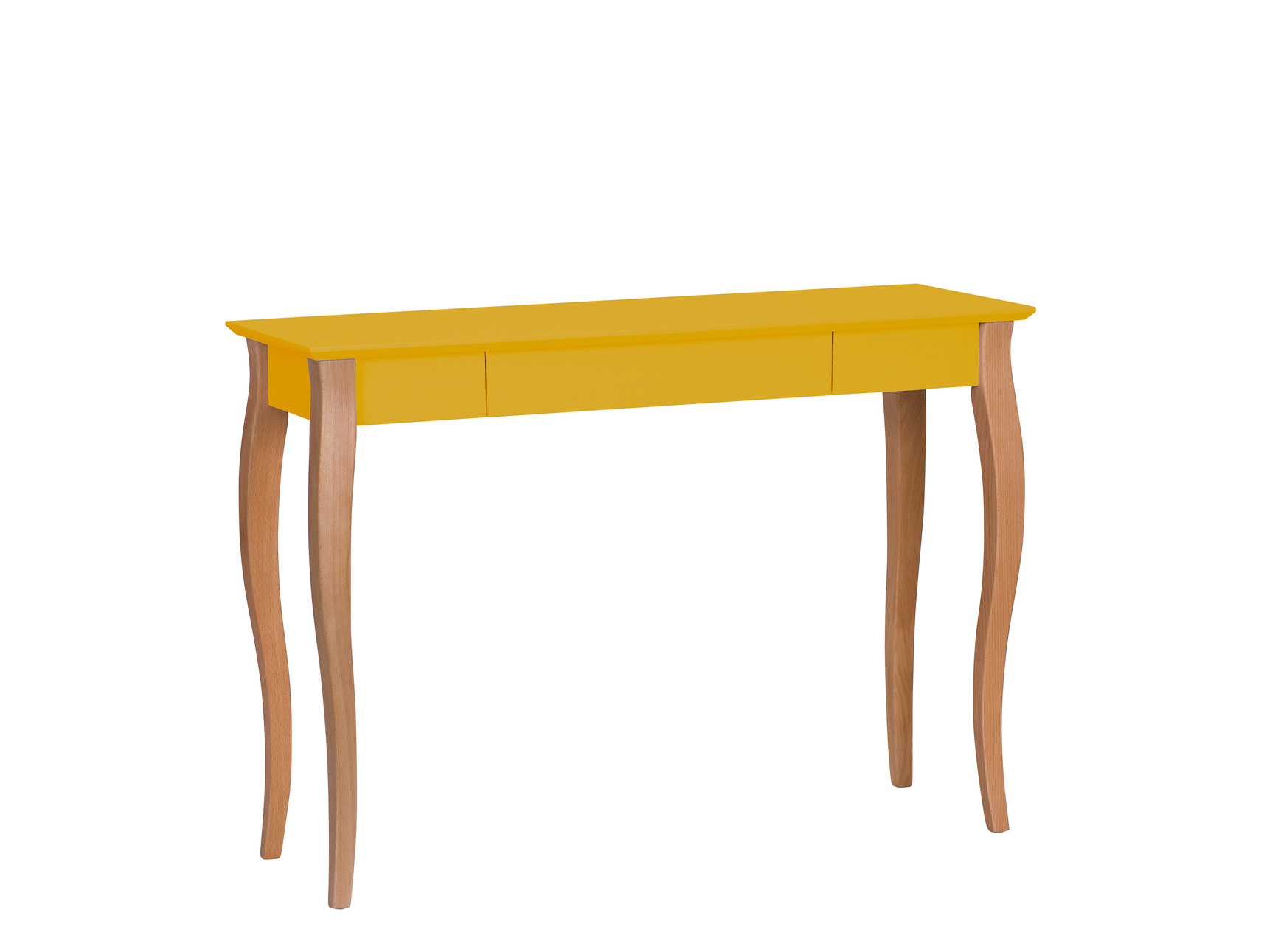 Biurko z szufladą LILLO 105x40 żółty blat/drewniane nogi