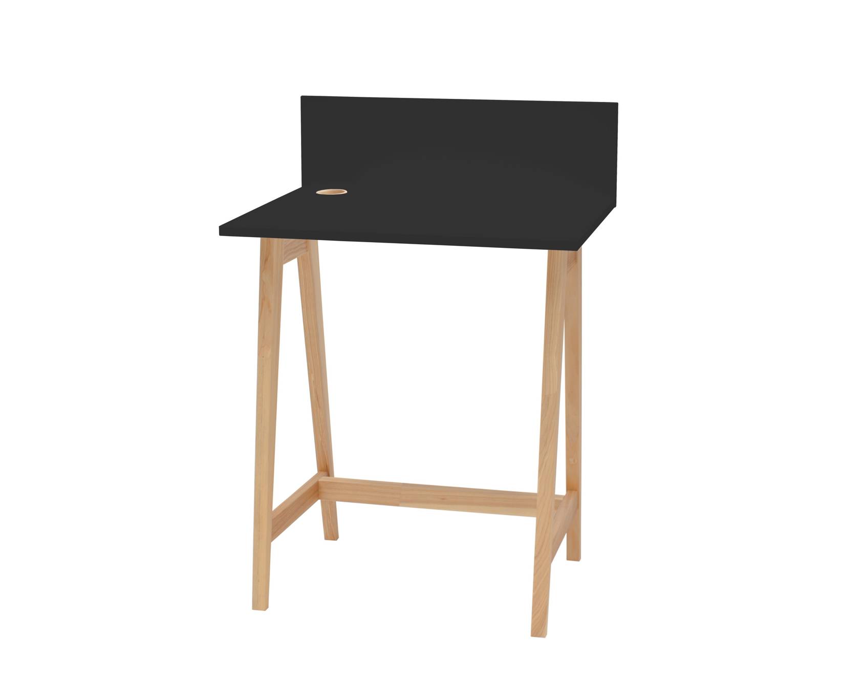 Biurko z otworem na kable LUKA 65x50 czarny blat/jesionowe nogi