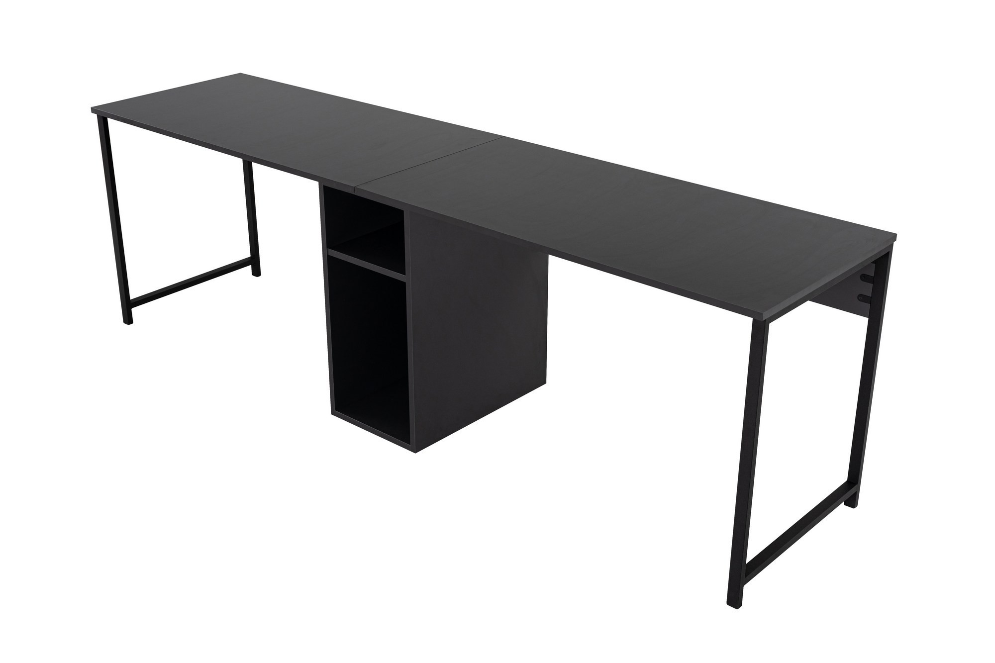 Biurko 2-osobowe z półkami TWIN 240x60 antracyt/czarne metalowe nogi