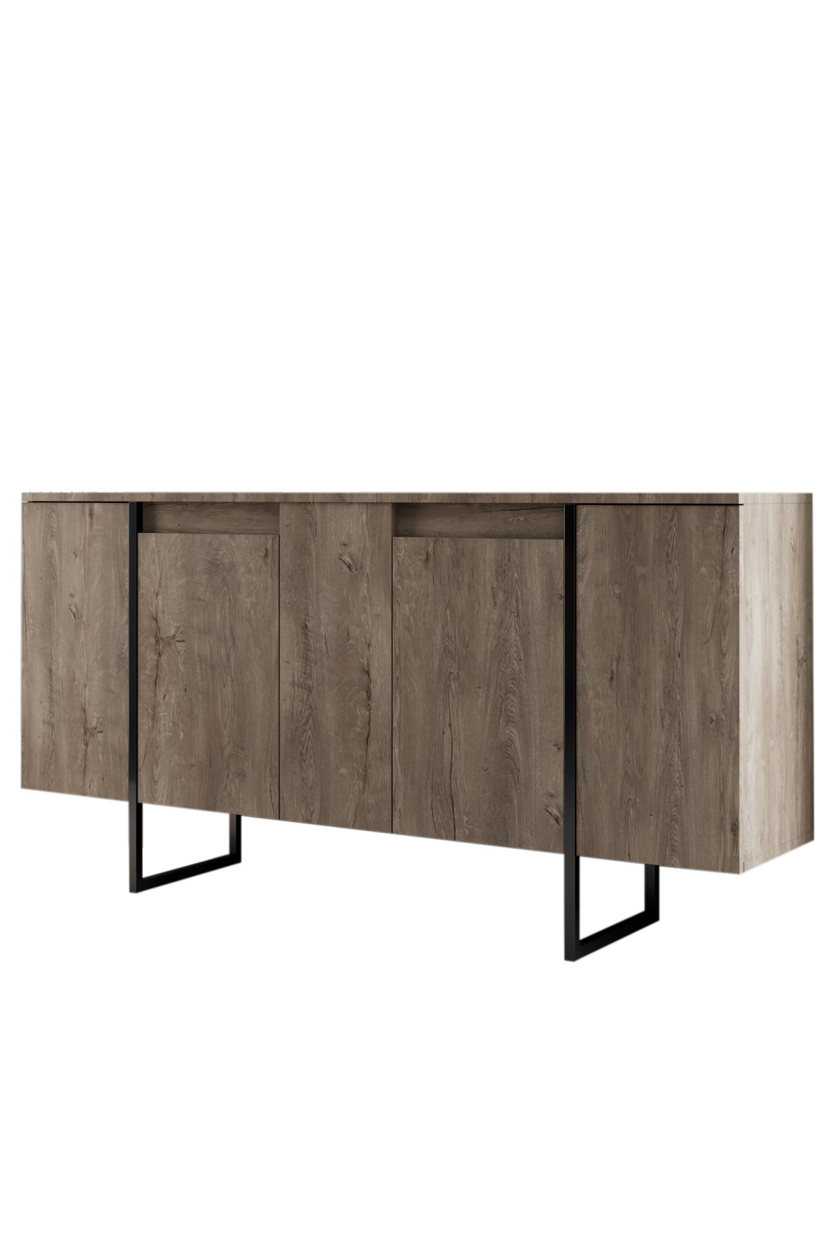 Komoda drewniana 4-drzwiowa LUXE 160 cm kolor orzechowy czarny stelaż
