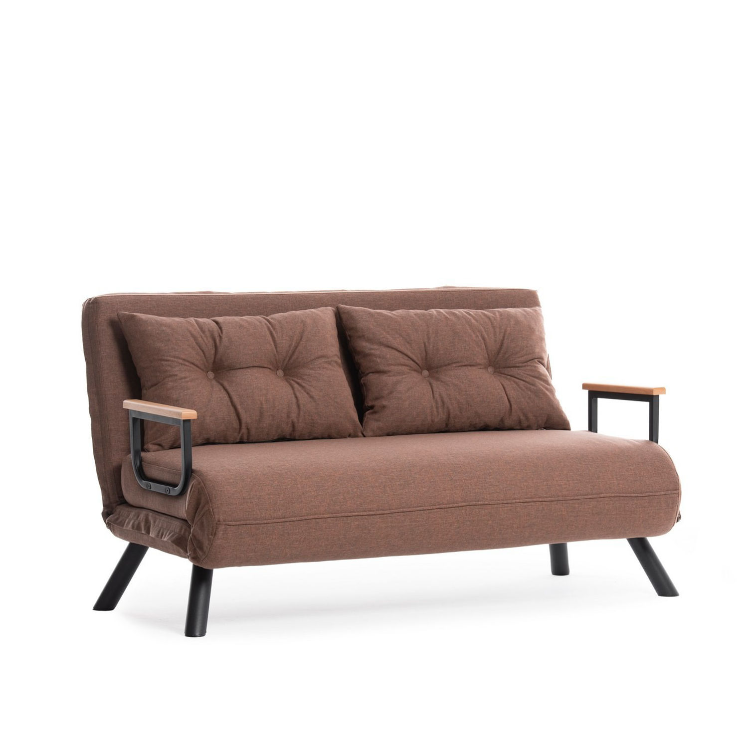 Sofa rozkładana 2-osobowa z lnianą tapicerką SANDO jasnobrązowa