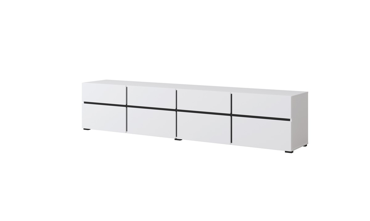 Szafka RTV 4-drzwiowa z 4 szufladami CROSS 225 cm biało-czarna