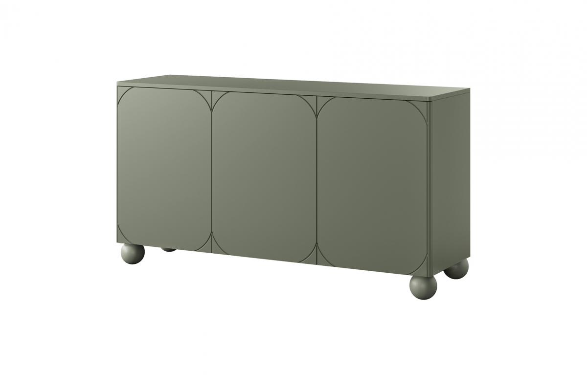 Komoda 3-drzwiowa z 2 szufladami SONATIA 150cm oliwka nogi kule