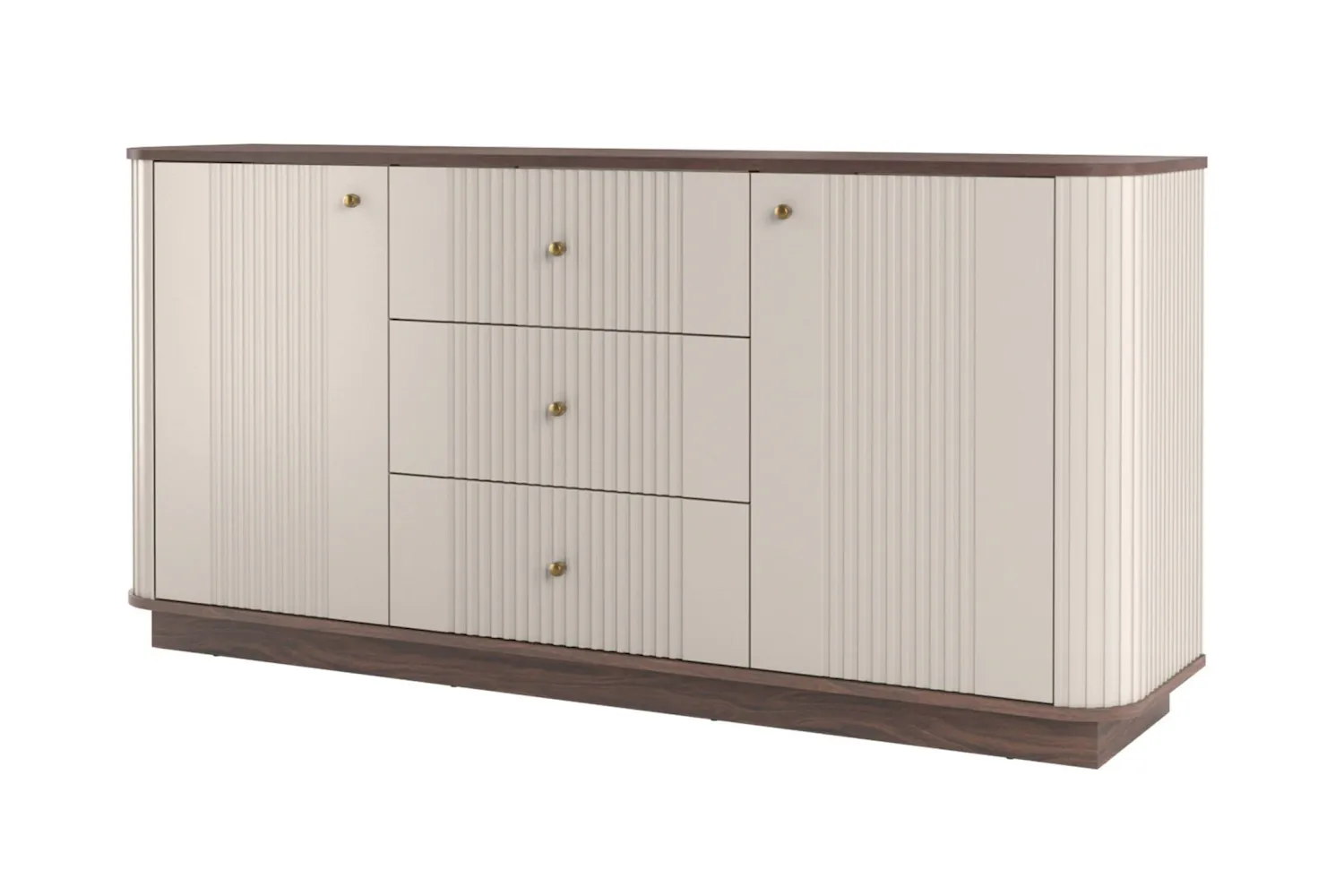 Komoda 2-drzwiowa z 3 szufladami VESPER 160 ryflowany front - cashmere orzech złote uchwyty cokół