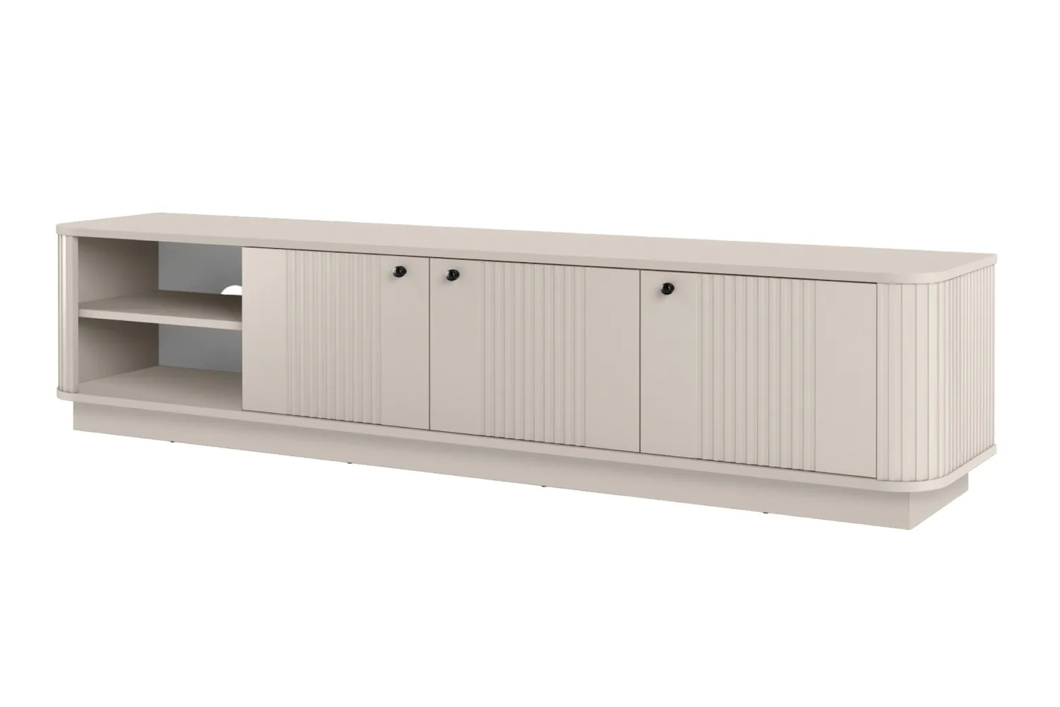 Szafka RTV 3-drzwiowa VESPER ryflowany front- cashmere czarne uchwyty cokół Szafka RTV 3-drzwiowa VESPER ryflowany front- cashmere czarne uchwyty cokół
