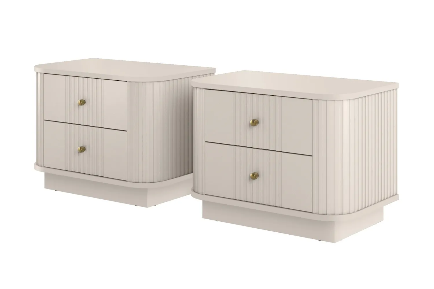 Zestaw szafka nocna z 2 szufladami VESPER 2-set ryflowany front - cashmere złote uchwyty cokół