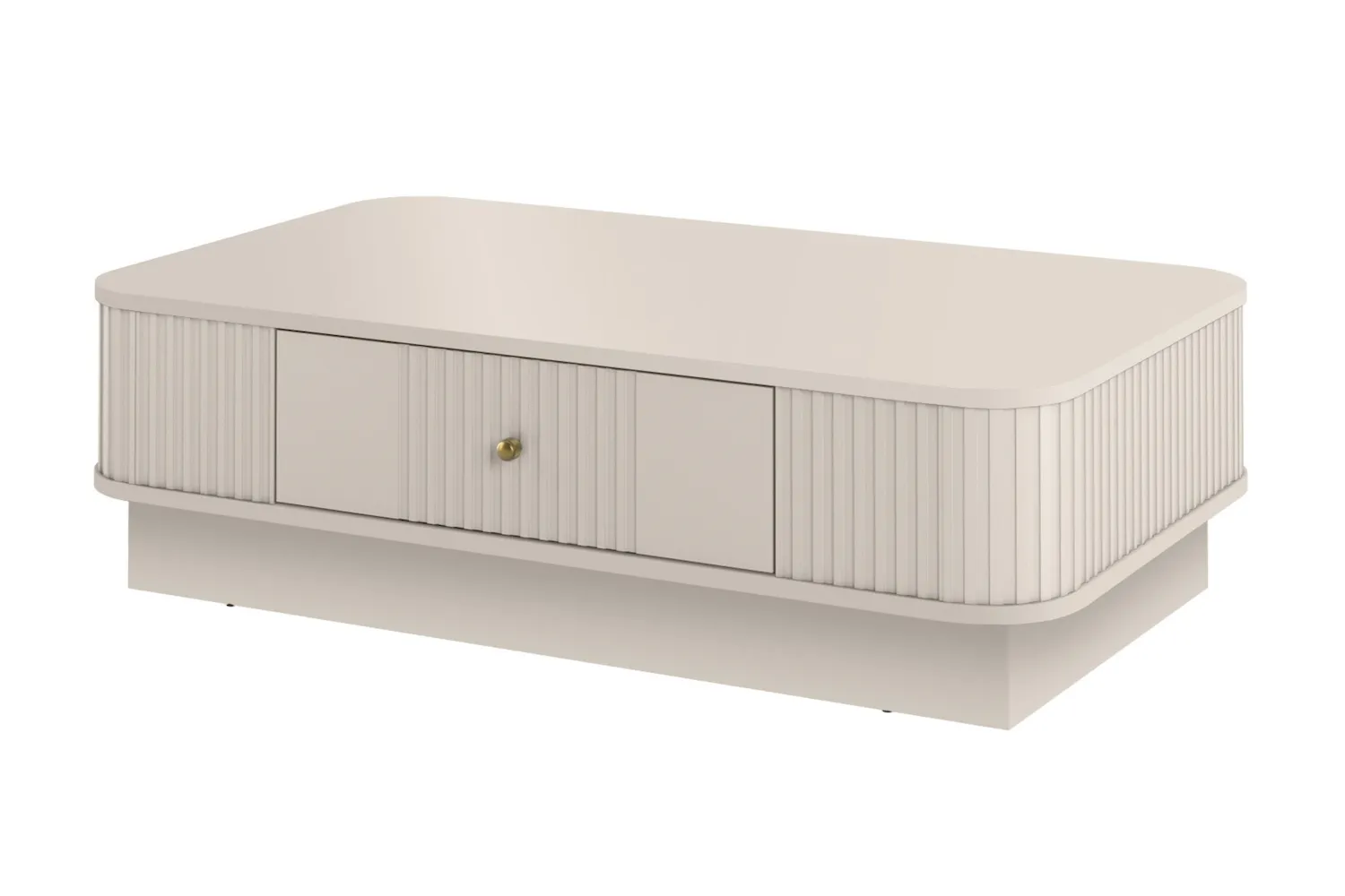 Stolik kawowy z szufladą VESPER ryflowany front - cashmere złoty uchwyt cokół Stolik kawowy z szufladą VESPER ryflowany front - cashmere złoty uchwyt cokół