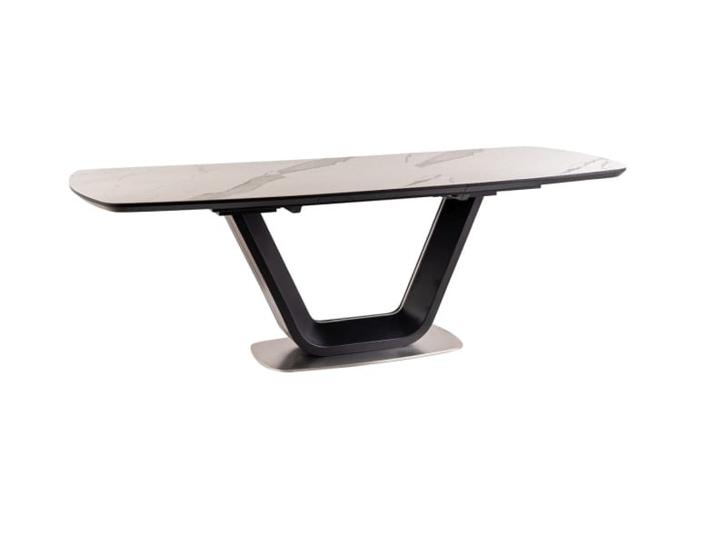 Stół rozkładany ARMANI CERAMIC 90x160(220) efekt białego marmuru stelaż szary MDF+ stal szczotkowana Signal