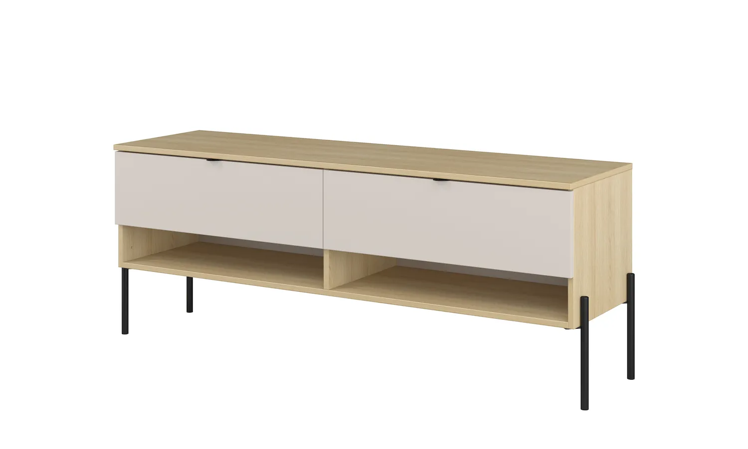 Szafka RTV z 2 szufladami ORE 140 cm dąb lindberg kaszmir czarne nóżki