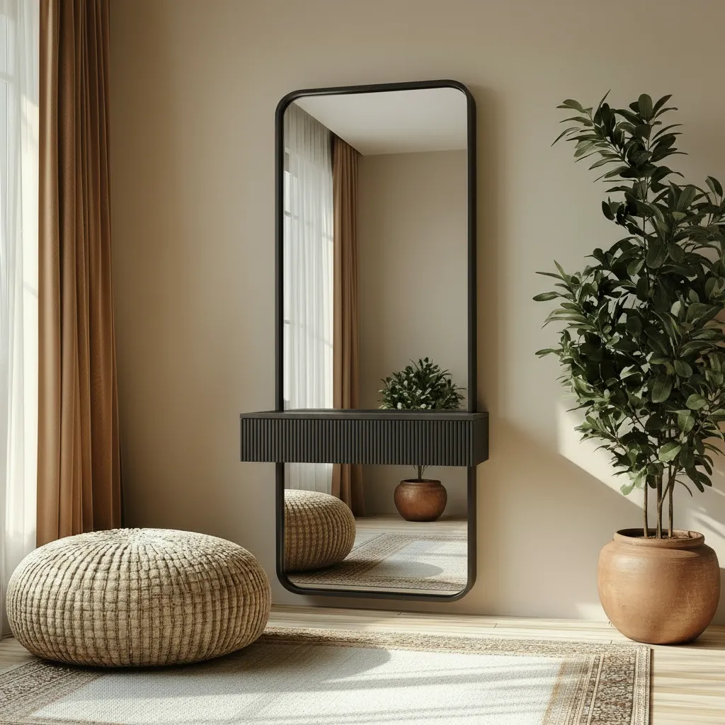 Lustro GRID w czarnej ramie MDF z ryflowaną szafką na klucze 60X150-S18 Lustro GRID w czarnej ramie MDF z ryflowaną szafką na klucze 60X150-S18