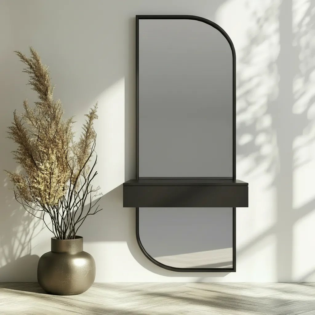 Lustro BOLD w czarnej ramie MDF z szafką na klucze 60X150-S18 Lustro BOLD w czarnej ramie MDF z szafką na klucze 60X150-S18