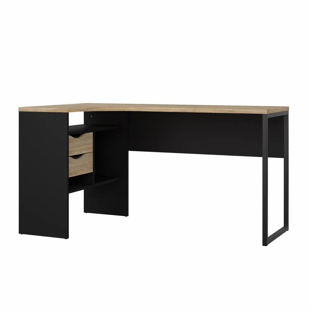 Narożne biurko z 2 szufladami FUNCTION PLUS 145cm czarny mat/dąb