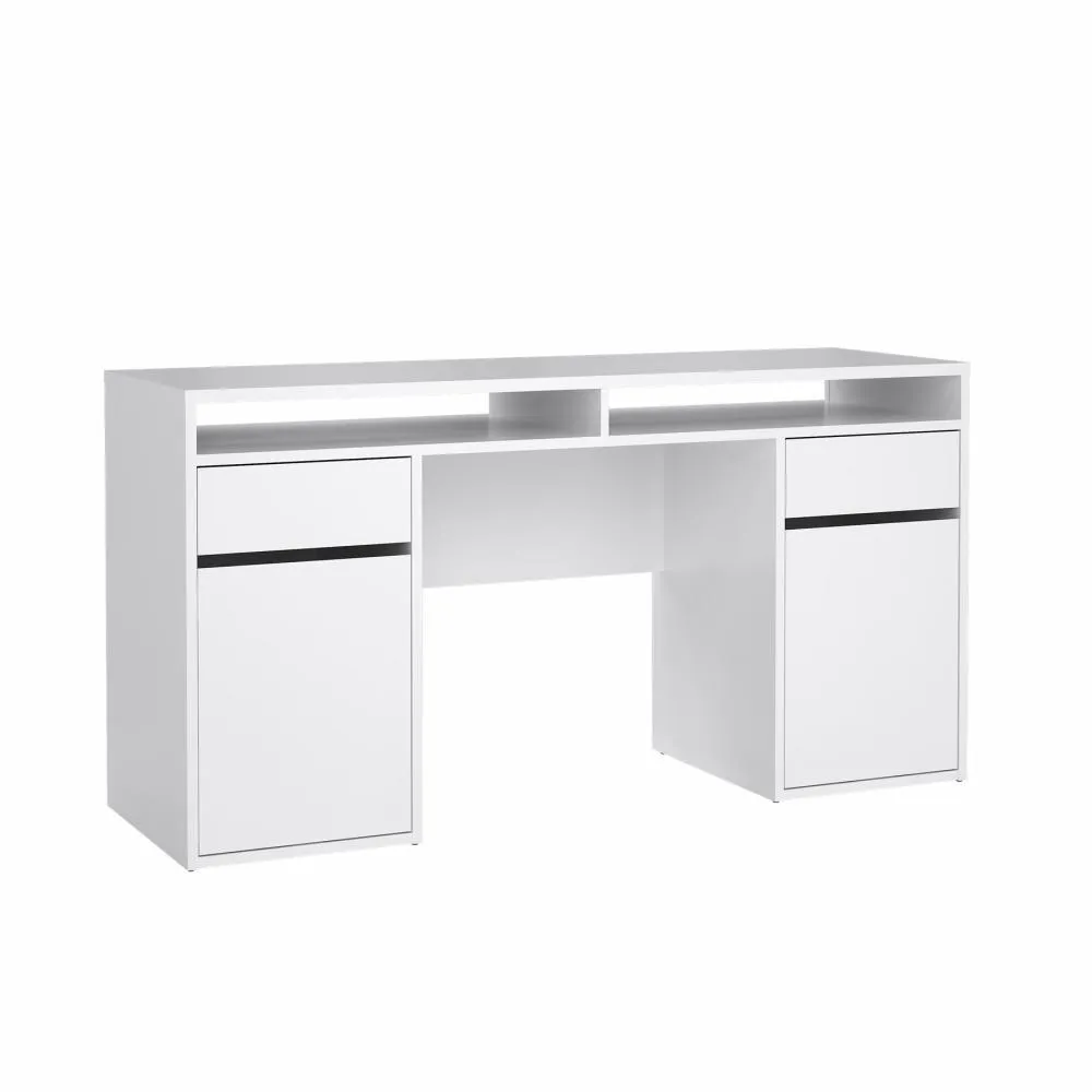 Biurko z 2 szafkami i szufladami FUNCTION PLUS 149cm białe wysoki połysk