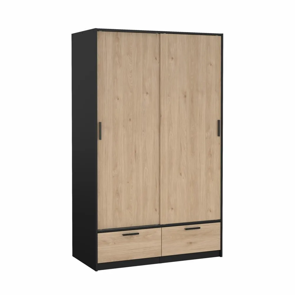Szafa 2-drzwiowa z 4 szufladami LINE 120 cm czarna Jackson Hickory