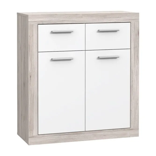 Komoda 2-drzwiowa z 2 szufladami BACCIO 83 cm dąb piaskowy biały Komoda 2-drzwiowa z 2 szufladami BACCIO 83 cm dąb piaskowy biały
