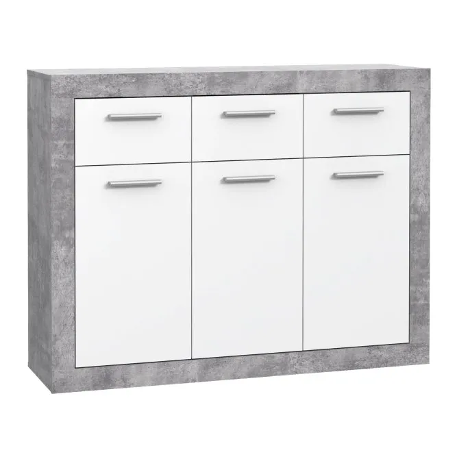 Komoda 3-drzwiowa z 3 szufladami BACCIO 120 cm beton biały