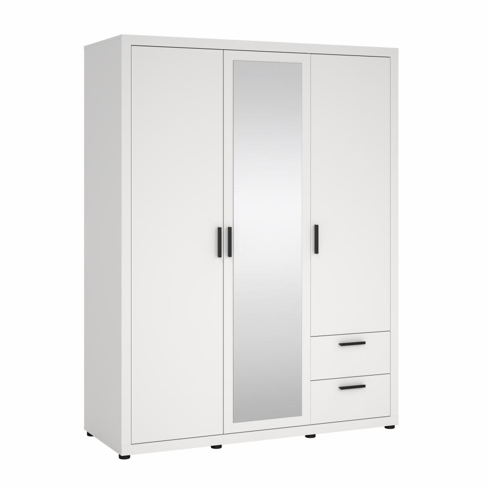 Szafa 3-drzwiowa z 2 szufladami i lustrem MIRA 154 cm biała