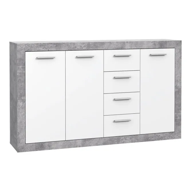 Komoda 3-drzwiowa z 4 szufladami BACCIO 152 cm beton biały