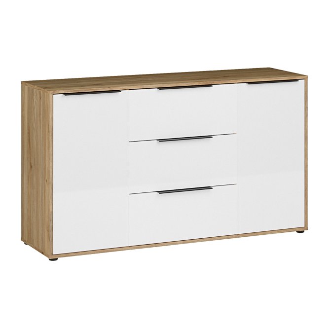 Komoda 2-drzwiowa ORKNEY z 3 szufladami 143 cm dąb mauvella bialy