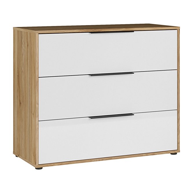 Komoda ORKNEY z 3 szufladami 98 cm dąb mauvella biały