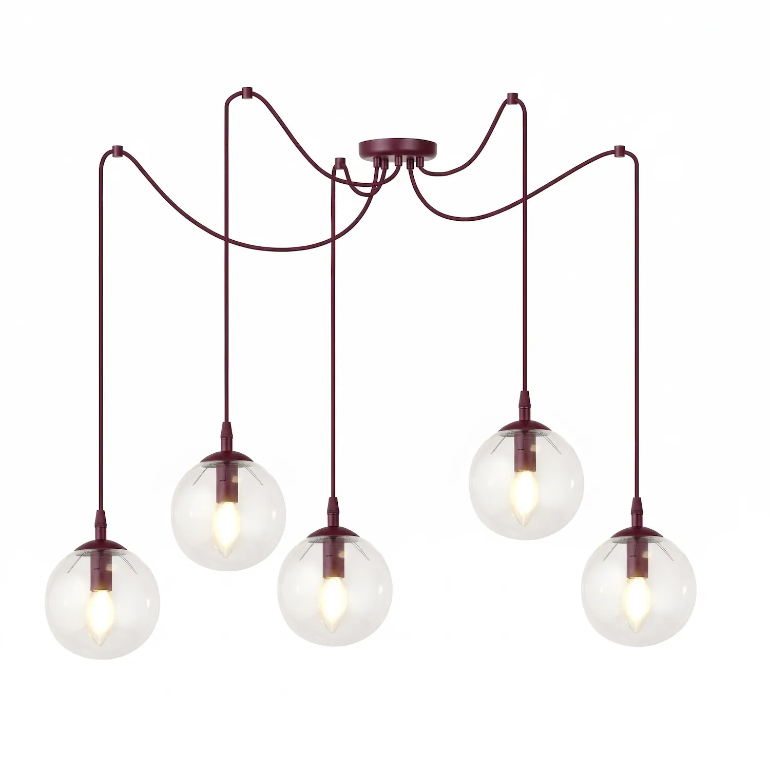 Lampa wisząca pająk GIGI 5 burgund transparentny