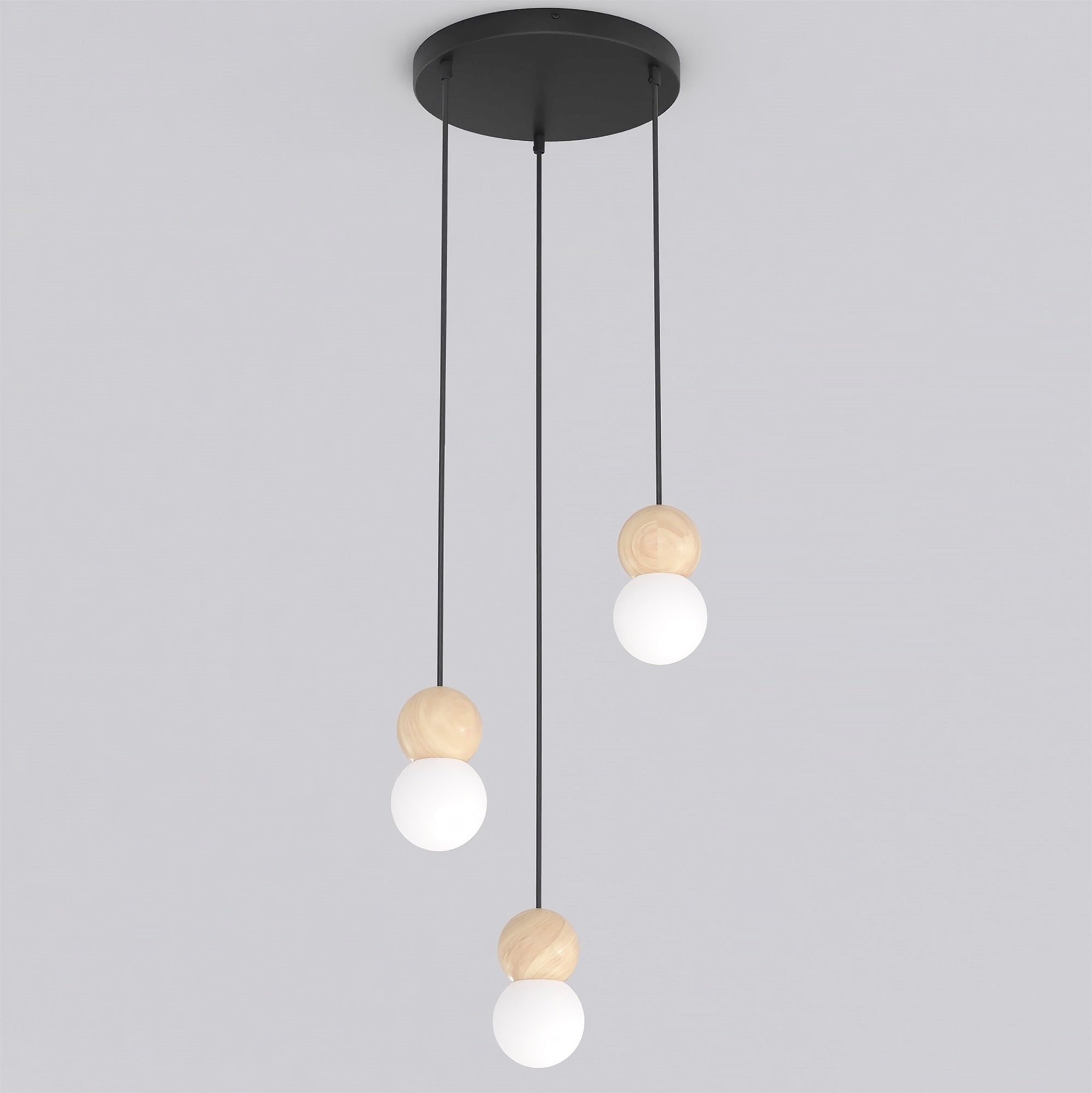 Lampa wisząca LOOP 3 BLACK czarny drewno biały