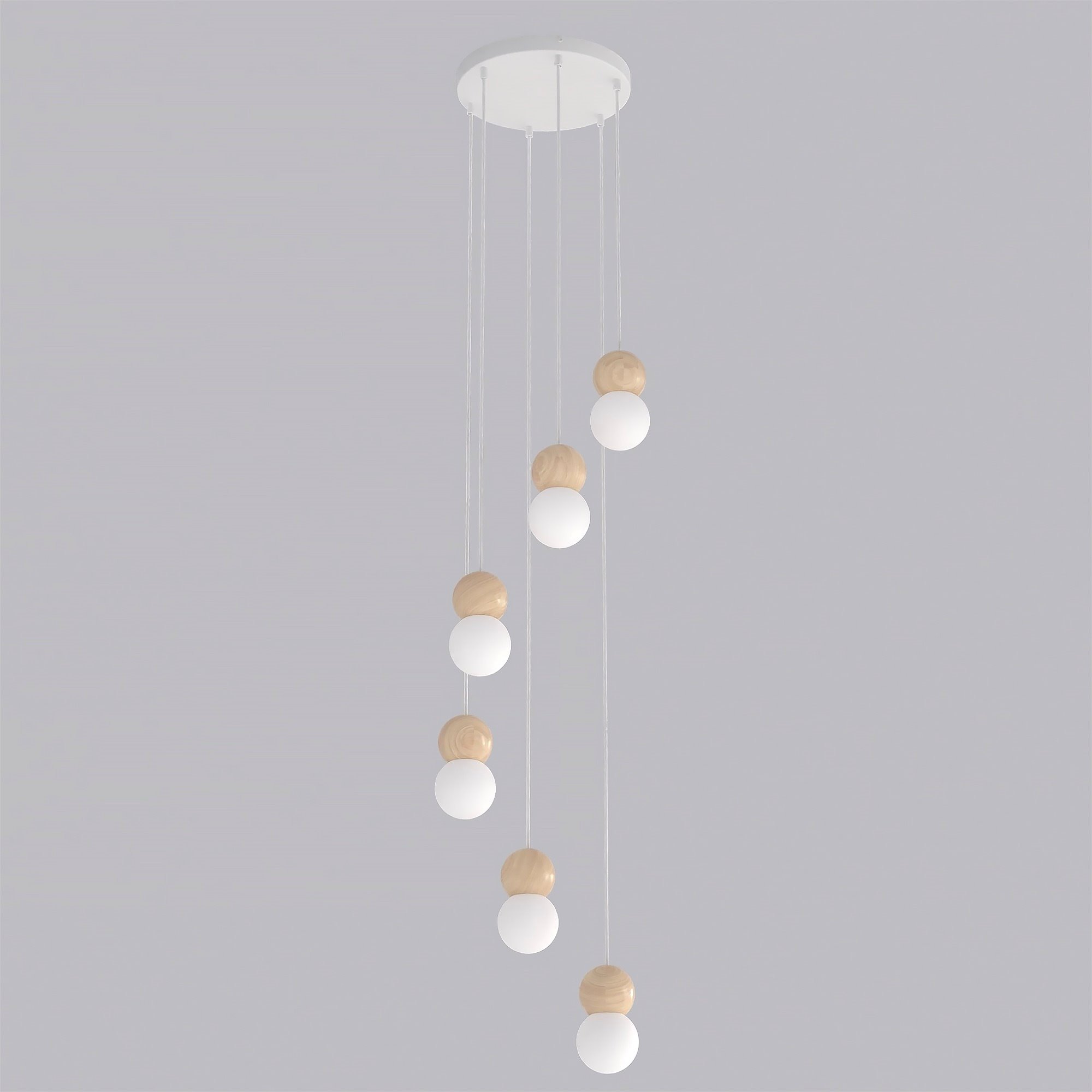 Lampa wisząca LOOP 6 WHITE biały drewno biały