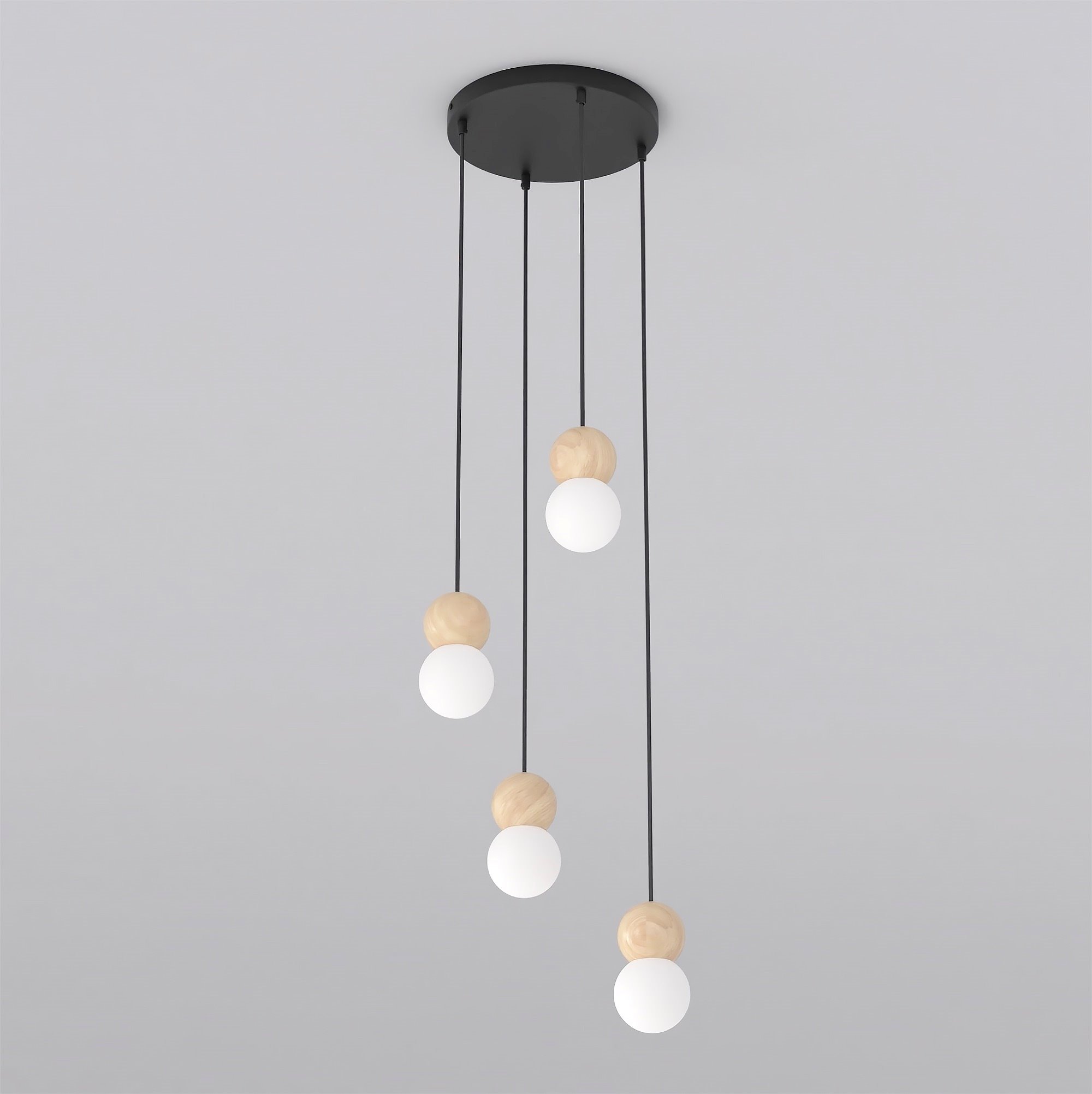 Lampa wisząca LOOP 4 BLACK czarny drewno biały