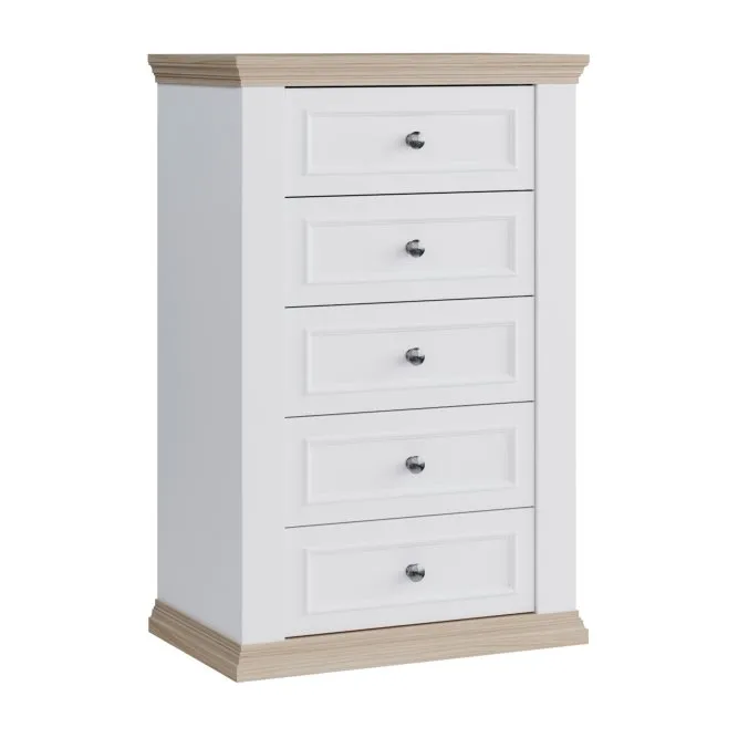 Komoda PONTYPOOL z 5 szufladami 70 cm biały Dąb Riva