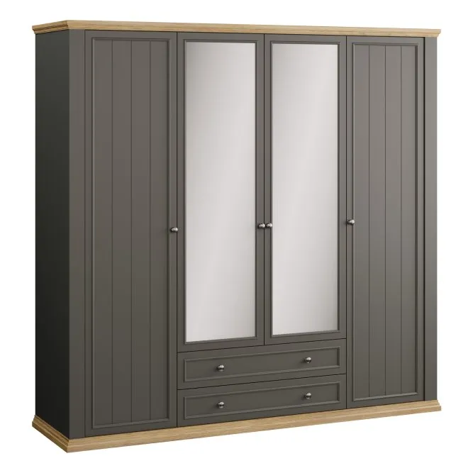 Szafa 4-drzwiowa PONTYPOOL z 2 szufladami 218 cm Dąb Mauvella Uni Wolfram szary