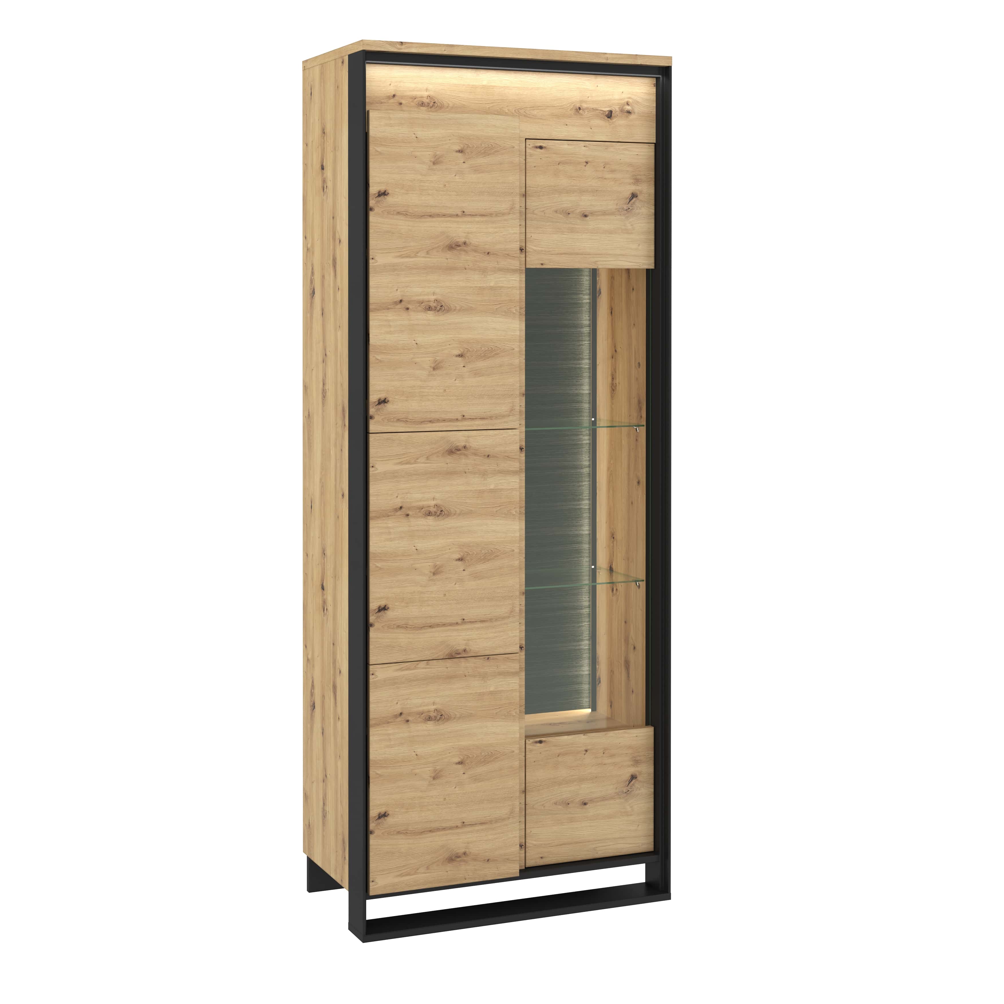 Witryna 2-drzwiowa LED 76cm Quant QA-03 dąb artisan/czarna Witryna 2-drzwiowa LED 76cm Quant QA-03 dąb artisan/czarna