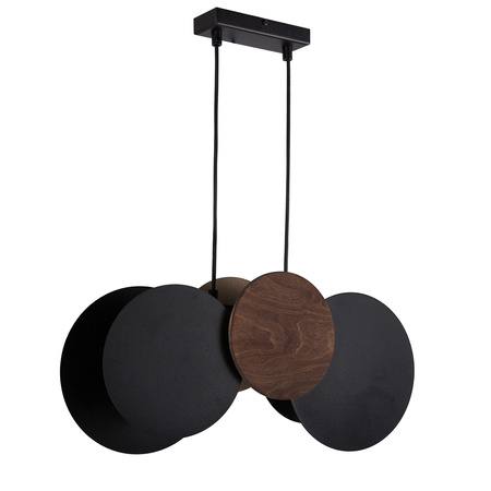 Lampa wisząca TOLA 2 czarna ciemnobrązowy efekt drewna