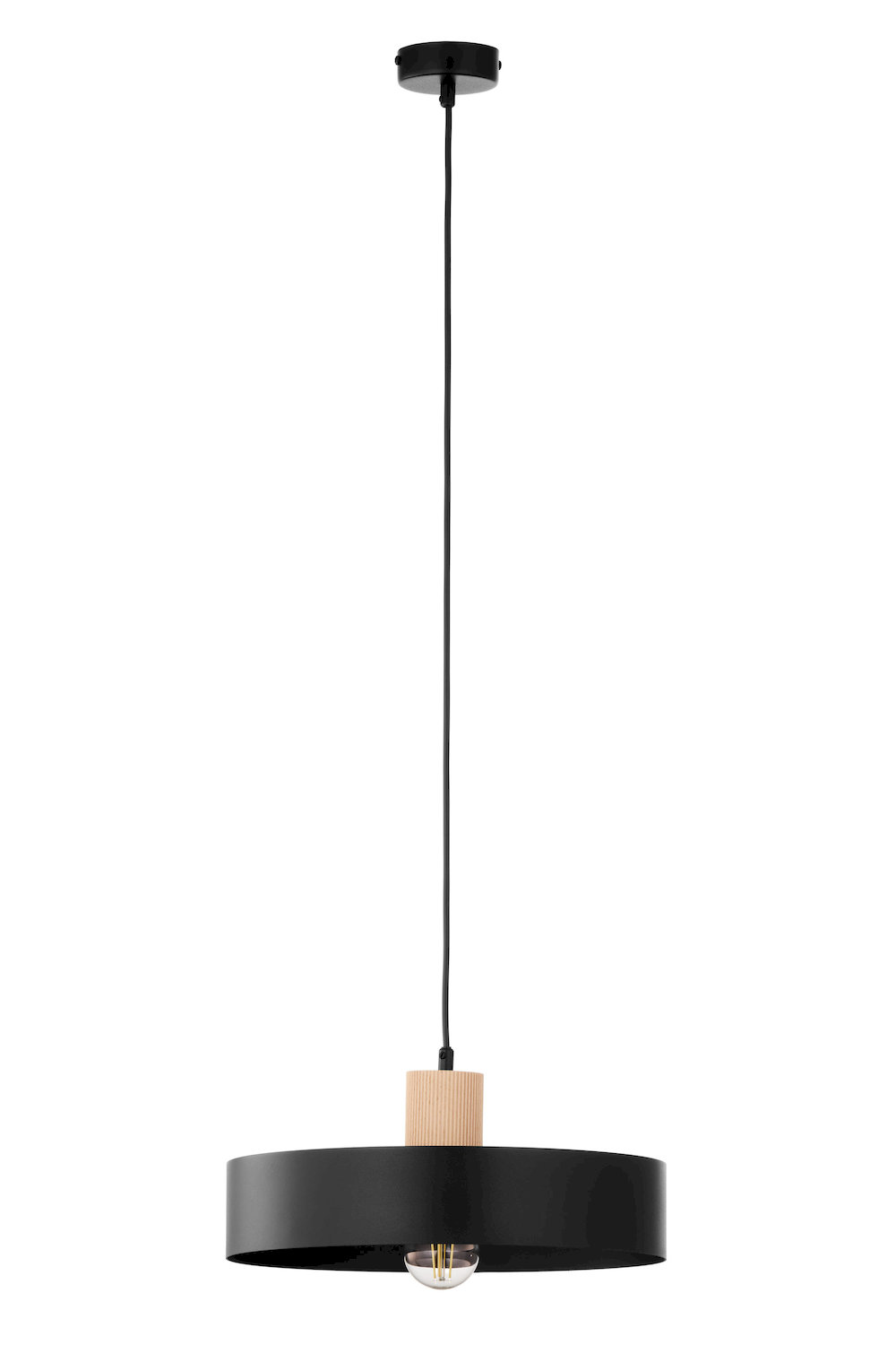 Lampa wisząca RIF Wood 1 L czarny drewno bukowe